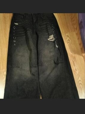 Black Distressed Alternative Jeans with Grommet Detail